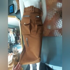 Nwt Sfera Toffee Brown Belted Cargo Skirt with Pockets